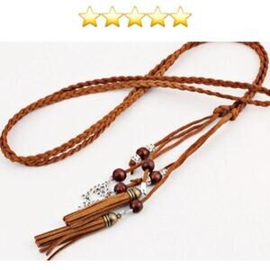 2/$30 NEW Boho Festival Suede Braided Tassel Belt Camel